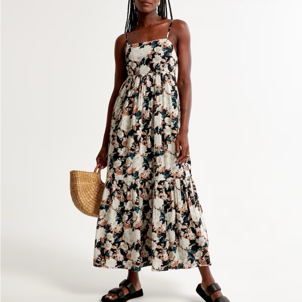 Abercrombie + Fitch Low Back Floral Babydoll Maxi Dress Large